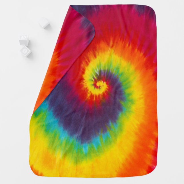 Rainbow Swirl Tie Dye Groovy Cool Colorful Baby Blanket (In Situ)