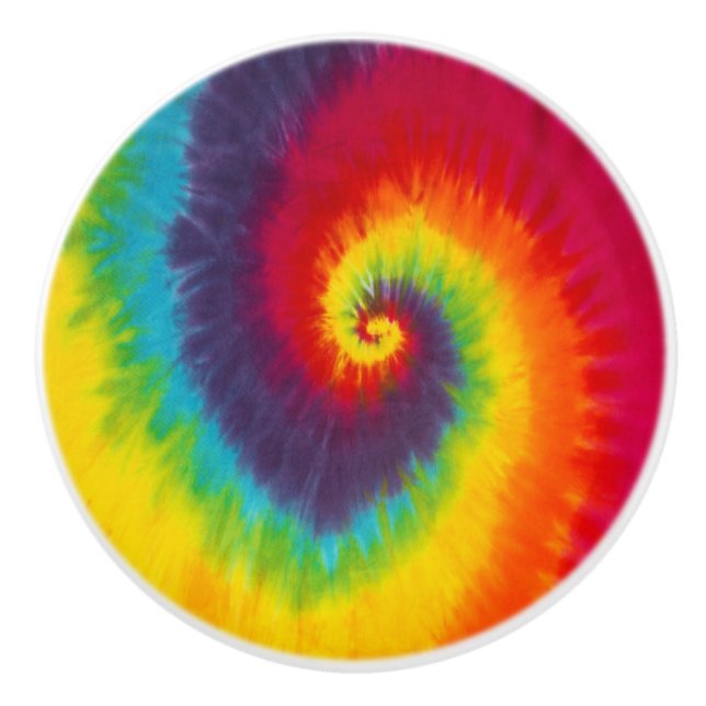 Rainbow Swirl Tie Dye Groovy Cool Colorful Ceramic Knob (Front)
