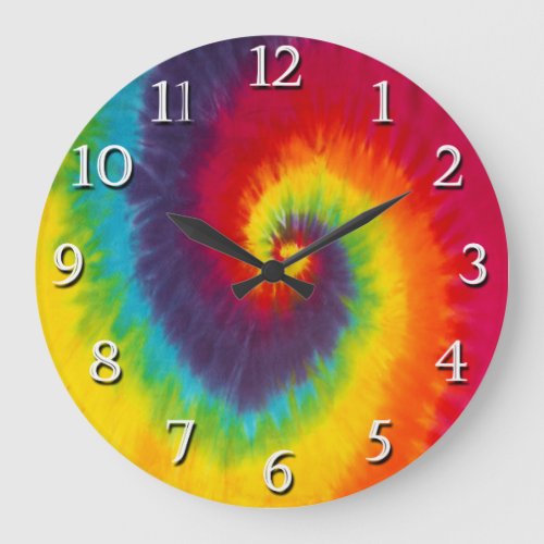 Rainbow Swirl Tie Dye Groovy Cool Colorful Large Clock