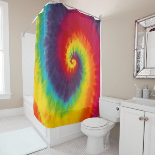 Rainbow Swirl Tie Dye Groovy Cool Colorful Shower Curtain