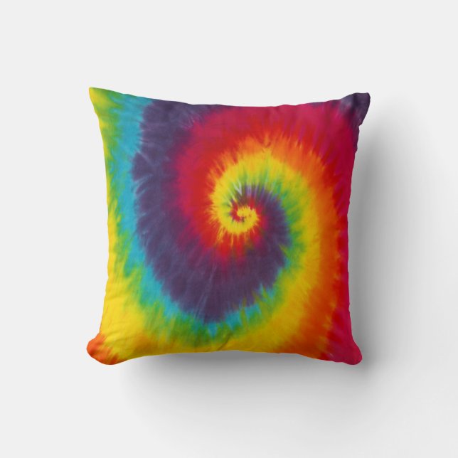 Rainbow Swirl Tie Dye Groovy Cool Colorful Throw Pillow (Front)