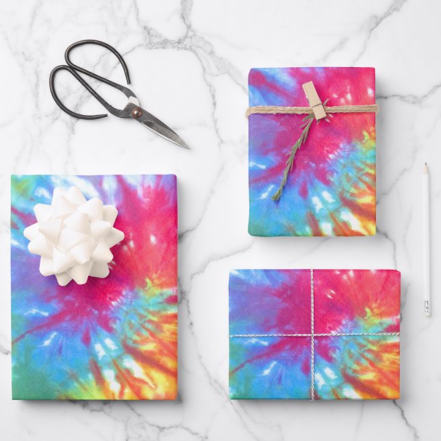 Rainbow Swirl Tie-Dye Wrapping Paper Sheets (Front)