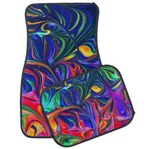 Rainbow Swirl Trippy Glow Stick Car Floor Mat