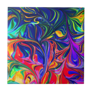 Rainbow Swirl Trippy Glow Stick Ceramic Tile