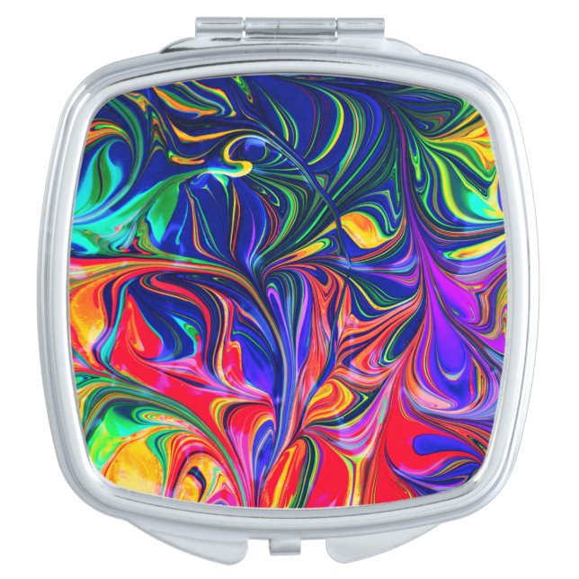 Rainbow Swirl Trippy Glow Stick Compact Mirror (Front)