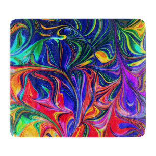 Rainbow Swirl Trippy Glow Stick Cutting Board