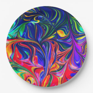 Rainbow Swirl Trippy Glow Stick Paper Plates