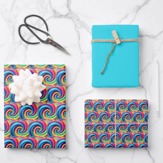 Rainbow Swirl Wrapping Paper Sheets (Front)