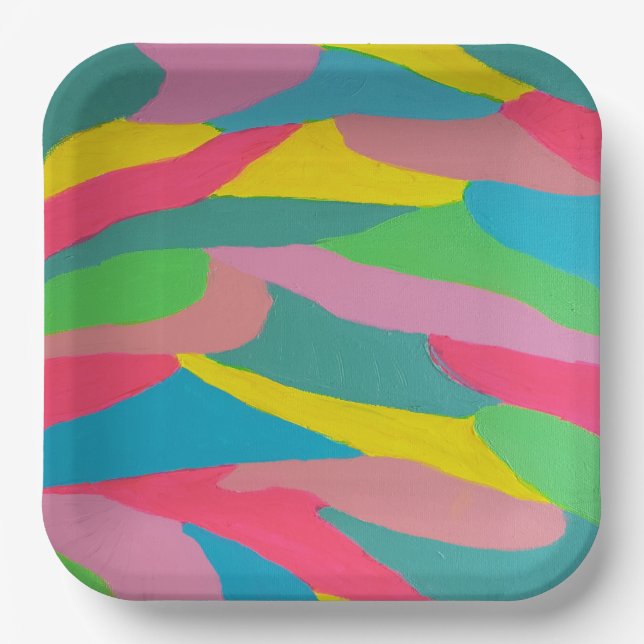 Rainbow Swirls Abstract  Paper Plates (Front)