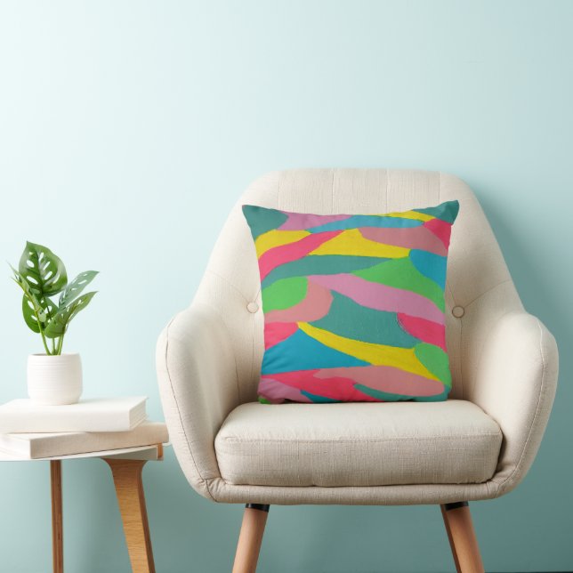 Rainbow Swirls Abstract  Throw Pillow (Chair)