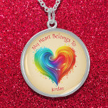 Rainbow Swirls and Splatters My Heart Belongs To Sterling Silver Necklace<br><div class="desc">Rainbow swirls and splatters,  abstract,  heart design with customizable text reading: My Heart Belongs To (add your sweetheart's name).</div>