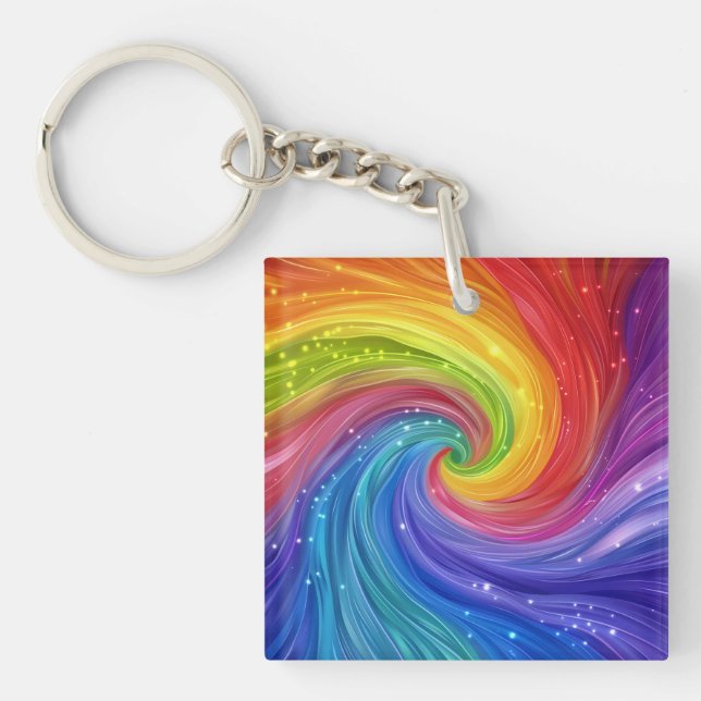 Rainbow Swirls Digital Art Keychain (Front)