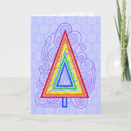 Rainbow Swirly Christmas Tree Modern Abstract Holiday Card