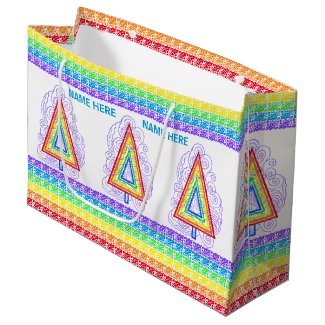 Rainbow Swirly Christmas Tree Modern Abstract Large Gift Bag