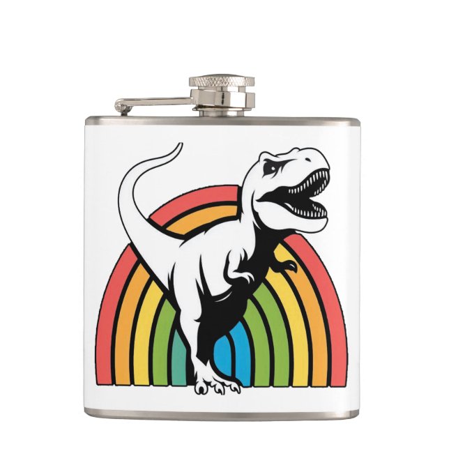 Rainbow T Rex Flask (Front)