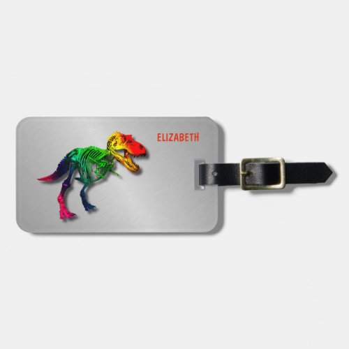 Rainbow T Rex Funny Fossil With Your Name Luggage Tag