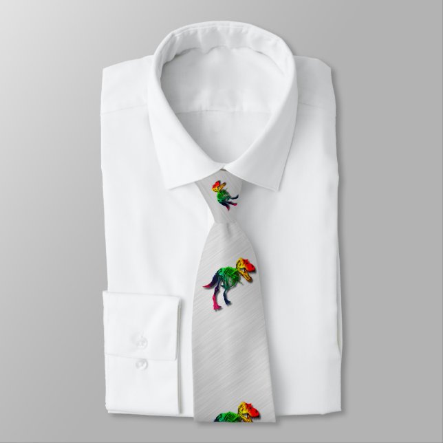 Rainbow T Rex Funny Fossil With Your Name Neck Tie (Tied)