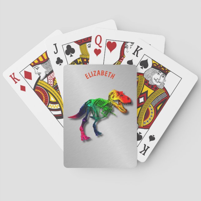 Rainbow T Rex Funny Fossil With Your Name Poker Cards (Back)
