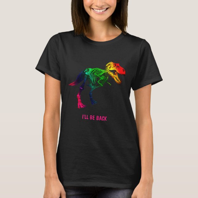 Rainbow T Rex Funny Fossil With Your Name T-Shirt (Front)