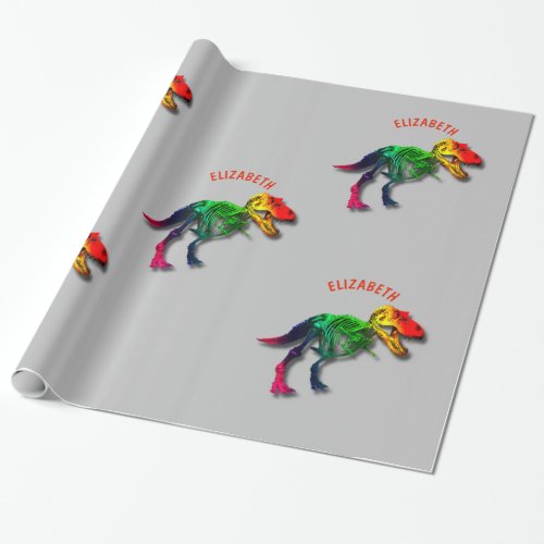 Rainbow T Rex Funny Fossil With Your Name Wrapping Paper