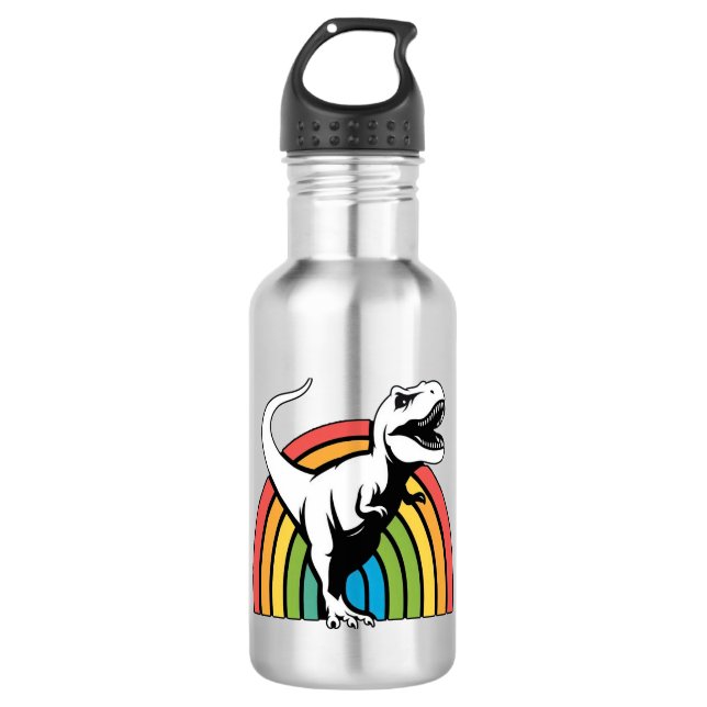 Rainbow T Rex Stainless Steel Water Bottle (Front)