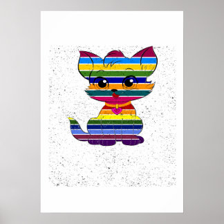 Rainbow Tabby Pride Cute LGBTQ Cat Retro Art Poster