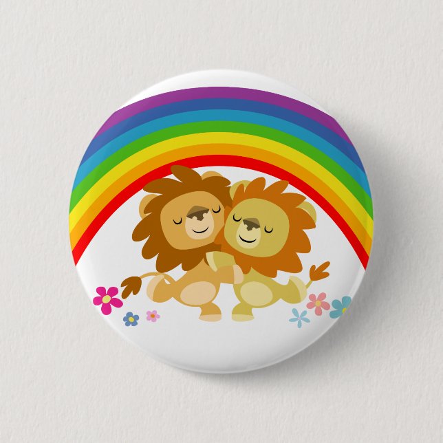 Rainbow Tango-Cute Cartoon Lions Button Badge (Front)