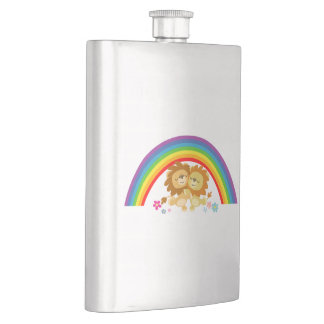 Rainbow Tango-Cute Cartoon Lions Classic Flask
