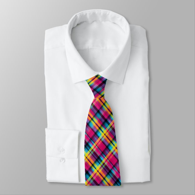Rainbow Tartan Neck Tie (Tied)