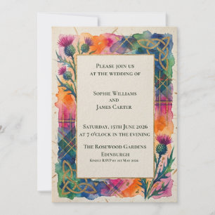Rainbow Tartan Thistle Wedding Invitation