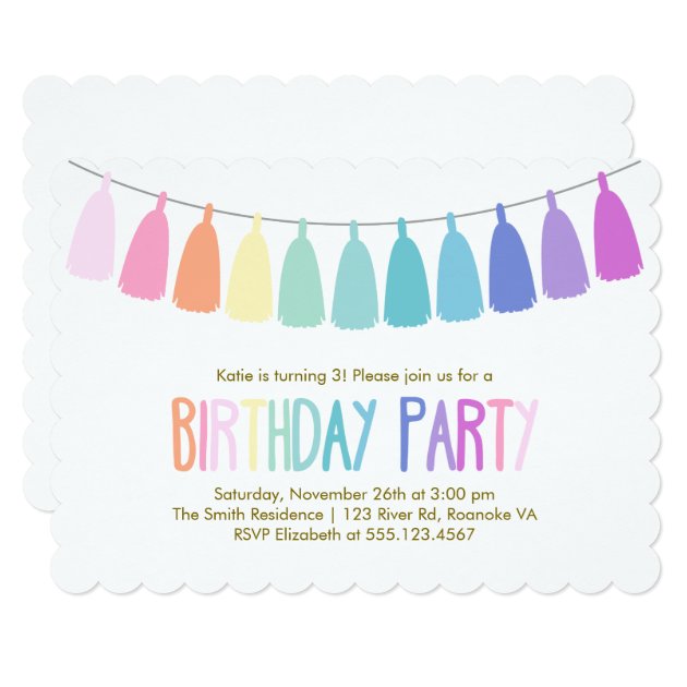 Rainbow Tassel Garland Birthday Party Invitation
