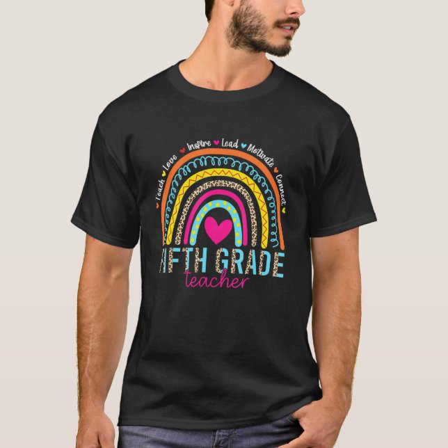 Rainbow Teach Love Inspire 5th Grade Back To Schoo T-Shirt (Front)
