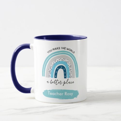 Rainbow Teacher Mugs Boho Blue Personalized