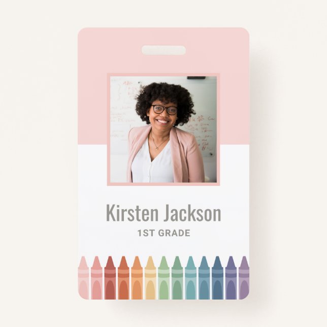 Rainbow Teacher Name Tag Photo ID Badge (Front)