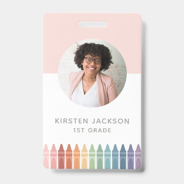 Rainbow Teacher Name Tag Photo ID Badge (Front)
