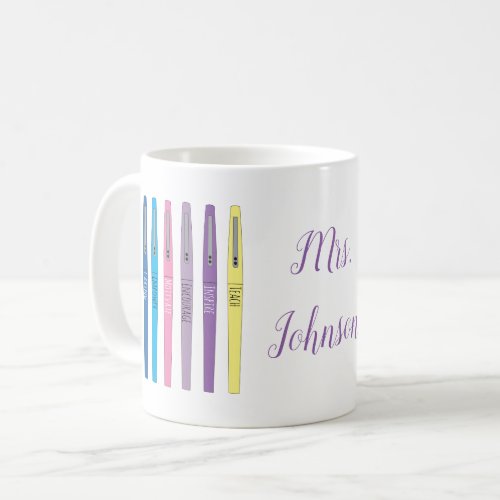 Rainbow Teacher Pens Inspirational Mug with Name