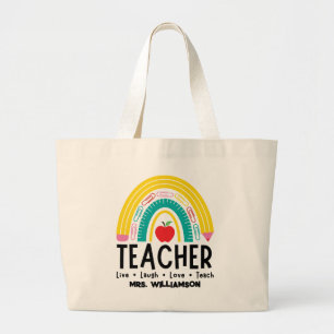 Rainbow Teacher School Supplies Large Tote Bag