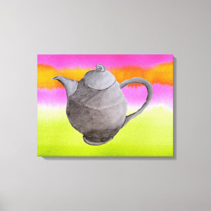 Rainbow teapot arty kitchen art canvas print