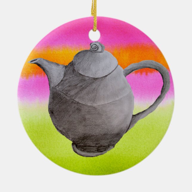 Rainbow Teapot arty tea party Ceramic Ornament (Back)