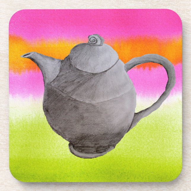 Rainbow Teapot arty tea party Drink Coaster (Front)