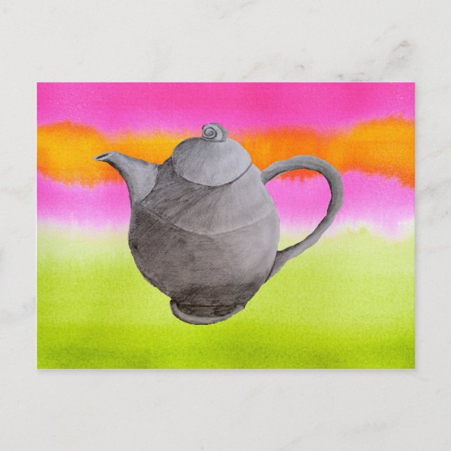 Rainbow Teapot arty tea party Invitation Postcard (Front)