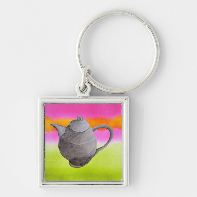 Rainbow Teapot arty tea party Keychain (Front)