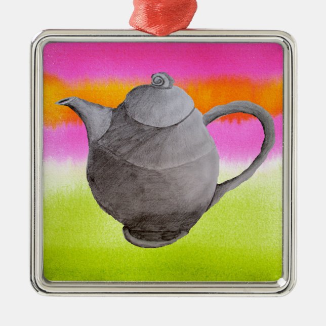 Rainbow Teapot arty tea party Metal Ornament (Front)