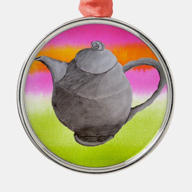 Rainbow Teapot arty tea party Metal Ornament (Front)