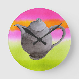 Rainbow Teapot arty tea party Round Clock