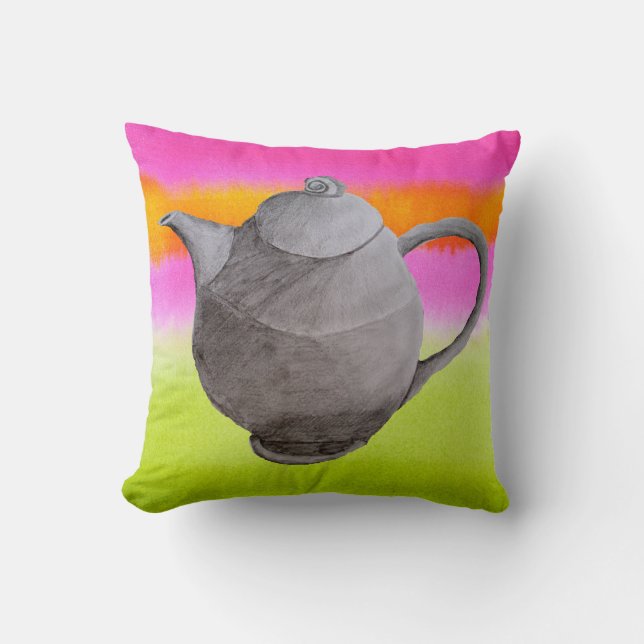Rainbow teapot arty tea party throw pillow (Front)