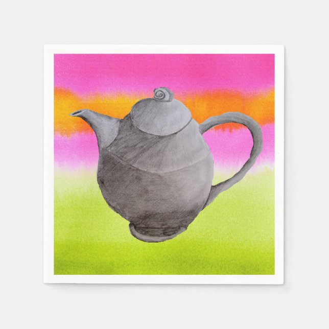 Rainbow teapot tea party paper napkins (Front)