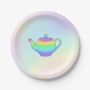 Rainbow Teapot Tea Party Paper Plate
