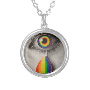 Rainbow tears poster throw pillow trivet stone coa silver plated necklace