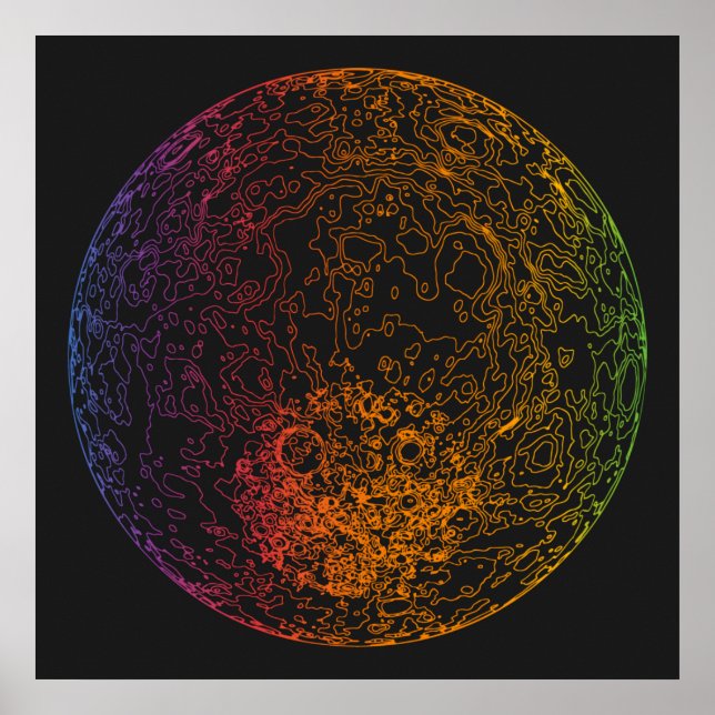 Rainbow Technical moon space illustration 24x24 Poster (Front)